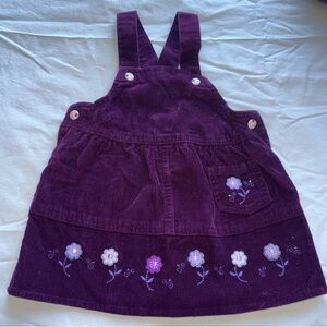 Y2K Covington Purple Corduroy Kids Dress Floral Design Pocket Embroidered 18 Mo